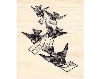 Mail Carrier Birds 1163L Bird Rubber Stamp, Animal, Scenic Stamping