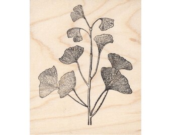 Large Ginkgo Branch 1537L Beeswax Rubber Stamps Unmounted, Cling, Mounted Stamp Scenic, Landscape Stamping