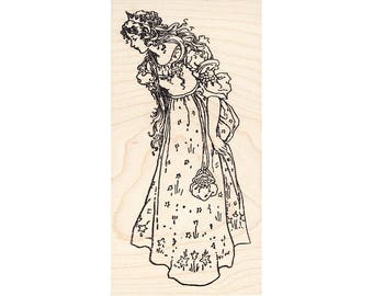 Leaning Princess Small 575G Beeswax Rubber Stamps Unmounted, Cling, Mounted Stamp People, Men & Women Stamping