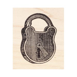 May include: A black and white illustration of a vintage padlock with a keyhole. The padlock is drawn in a detailed style with lines and shading.