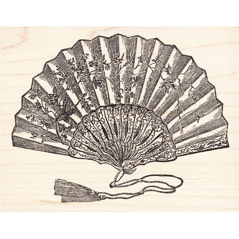 Asian Coin Rubber Stamp Wood Mount Collage Stamping