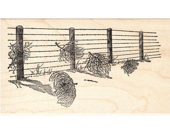 Tumbleweed Fence 1204L Beeswax Rubber Stamps Unmounted, Cling, Mounted Stamp Scenic, Landscape Stamping