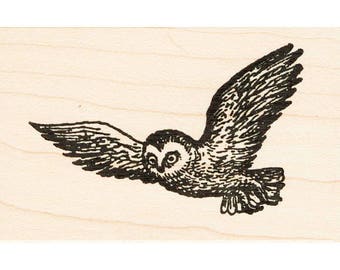 Flying Owl 191E Bird Rubber Stamp, Animal, Scenic, Landscape Stamping