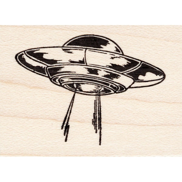 Flying Saucer with Beam 1720E Beeswax Rubber Stamps Unmounted, Cling, Mounted Stamp Scenic, Landscape Stamping