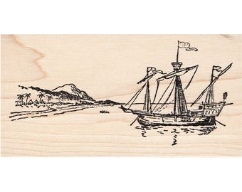 Pirate Ship 165K Beeswax Rubber Stamps Unmounted, Cling, Mounted Stamp Scenic, Landscape Stamping