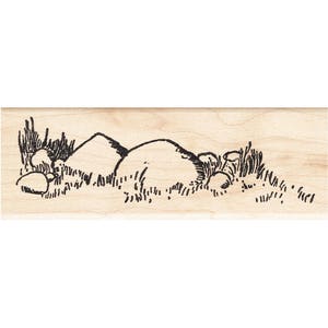 Rocks in Grass 622I Beeswax Rubber Stamps Unmounted, Cling, Mounted Stamp Scenic, Landscape Stamping