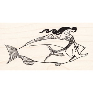 Mermaid Ride 1059J Beeswax Rubber Stamps Unmounted, Cling, Mounted Mythical Creature
