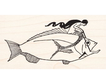 Mermaid Ride 1059J Beeswax Rubber Stamps Unmounted, Cling, Mounted Mythical Creature