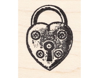 Heart Lock 719E Beeswax Rubber Stamps Unmounted, Cling, Mounted Stamp Collage Stamping