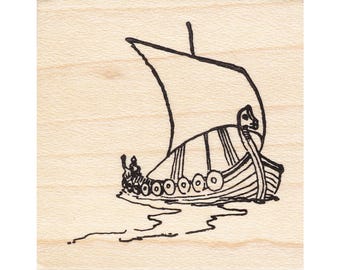 Viking Ship 1079F Beeswax Rubber Stamps Unmounted, Cling, Mounted Stamp Scenic, Landscape Stamping
