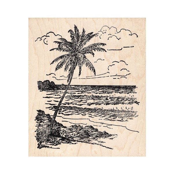 Hawaiian Waves 560P Beeswax Rubber Stamps Unmounted, Cling, Mounted Stamp Scenic, Landscape Stamping