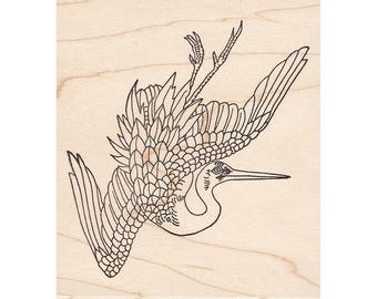 Right Crane 690K Beeswax Rubber Stamps Unmounted, Cling, Mounted Stamp Scenic, Landscape Stamping