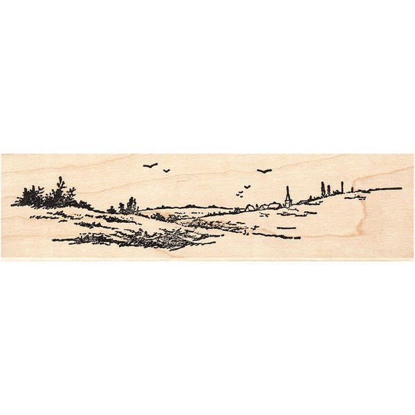 Faraway Town 427J Beeswax Rubber Stamps Unmounted, Cling, Mounted Stamp Scenic, Landscape Stamping