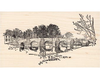 Bridge Scene 1188R Beeswax Rubber Stamps Architecture Unmounted, Cling, Mounted Stamp Building Stamping