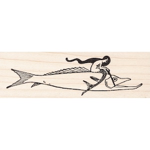 Mermaid Ride Small 1060H Beeswax Rubber Stamps Unmounted, Cling, Mounted Mythical Creature