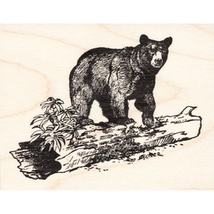 Bear with Hollow Log 1773J Beeswax Rubber Stamps Scenic, Landscape Stamping