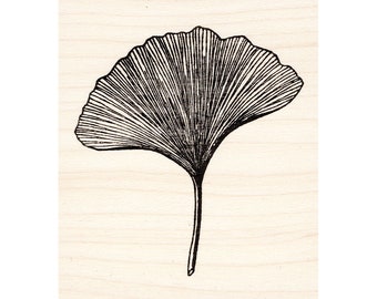 Large Ginkgo Leaf 1727J Beeswax Rubber Stamps Unmounted, Cling, Mounted Stamp Scenic, Landscape Stamping