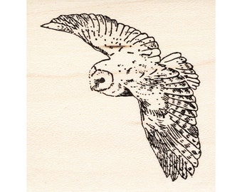 Flying Barn Owl 1633G Bird Rubber Stamp, Animal, Scenic, Landscape Stamping