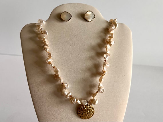 White Keishi Freshwater Pearl Toggle Necklace With Vintage 