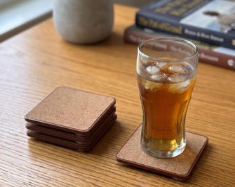 Minimalist Cork Coaster with 3D Printed Frame | Modern Square Drink Pad, Desk Decor