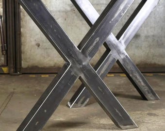 Industriële X-vormige tafelpoten, eettafelpoten met natuurlijke rand, onderstel voor vergadertafel, X-vormige tafelsteun, set van 2