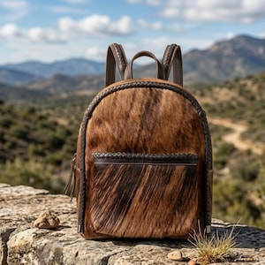 Real Cowhide Leather Backpack for Men & Women, Handcrafted Hair on Hide Rucksack, Rustic Vintage Travel Daypack, Unique Western Gift