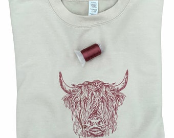 Embroidered highland cow sweatshirt personalised, unisex, adults, custom, Sweatshirts, embroidery, cute gift, highland cow.