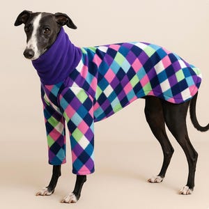 Cozy Polar Fleece Pyjamas for Whippets & Greyhounds | Polo Neck Two-Leg Dog PJs | Warm Handmade Sleepwear