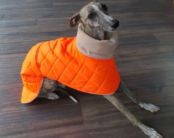 High Visibility whippet coats ,greyhound , Lurcher, saluki waterproof winter quilted coats whippet jackets, sighthound coats made in the uk