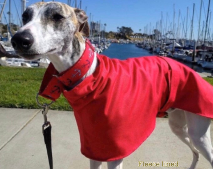 Greyhound / whippet /sighthound and Italian greyhound fleece lined raincoats. ( ziggy fleece raincoat FLEECE