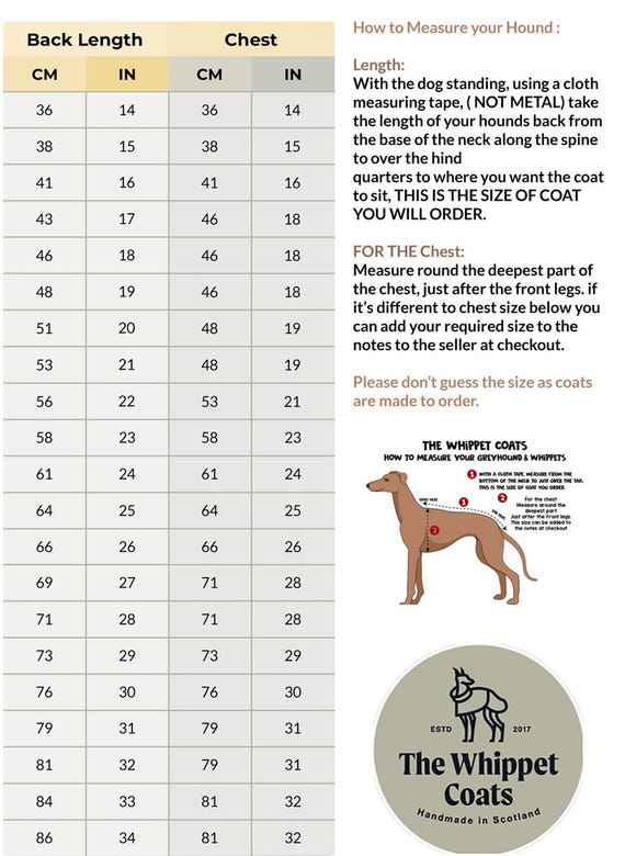 how to measure a whippet for a coat