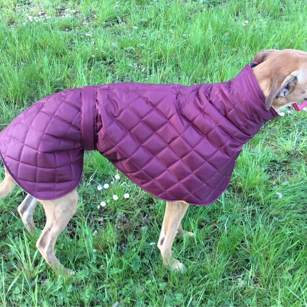 Greyhound and Whippet waterproof fleece lined quilted coats made in the uk