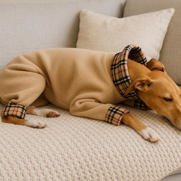 Whippet Fleece Pyjamas – Warm Dog Onesie Sleepwear for Sighthounds - greyhound 4 leg pyjamas