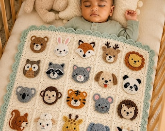 Animal Appliqué Crochet Baby Blanket Pattern PDF, Safari Woodland Nursery (Digital Download)
