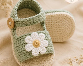 Crochet Daisy Baby Sandals Pattern PDF, Summer Mary Jane Booties (Digital Download)
