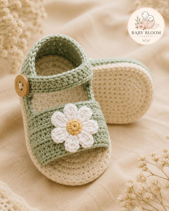 Crochet Daisy Baby Sandals Pattern PDF, Summer Mary Jane Booties (Digital Download)