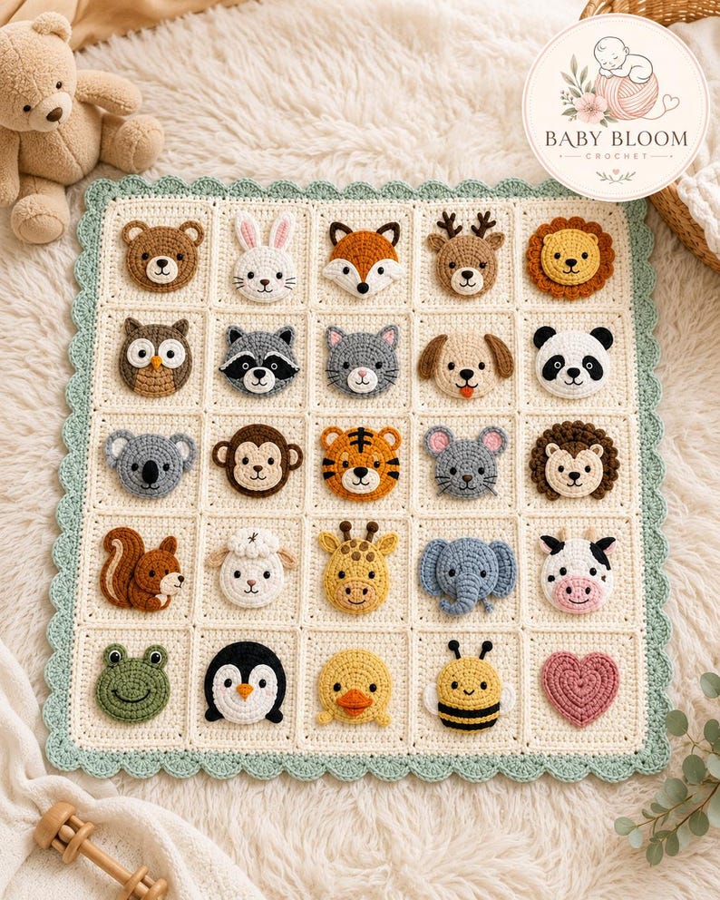 Animal Appliqué Crochet Baby Blanket Pattern PDF, Safari Woodland Nursery (Digital Download) image 6