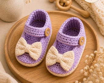 Patron de chaussons pour bébé au crochet, chaussures Mary Jane avec noeud, 0-3 mois (patron PDF)