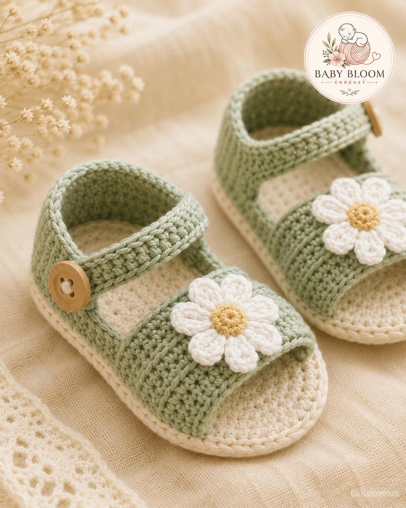 Modèle PDF de sandales bébé marguerite au crochet, bottines Mary Jane d'été (téléchargement numérique) image 3