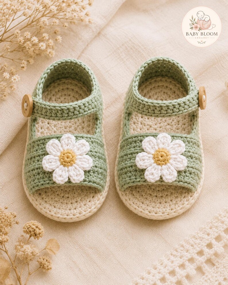Modèle PDF de sandales bébé marguerite au crochet, bottines Mary Jane d'été (téléchargement numérique) image 7