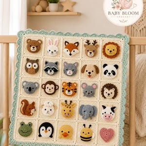 Animal Appliqué Crochet Baby Blanket Pattern PDF, Safari Woodland Nursery (Digital Download) image 10