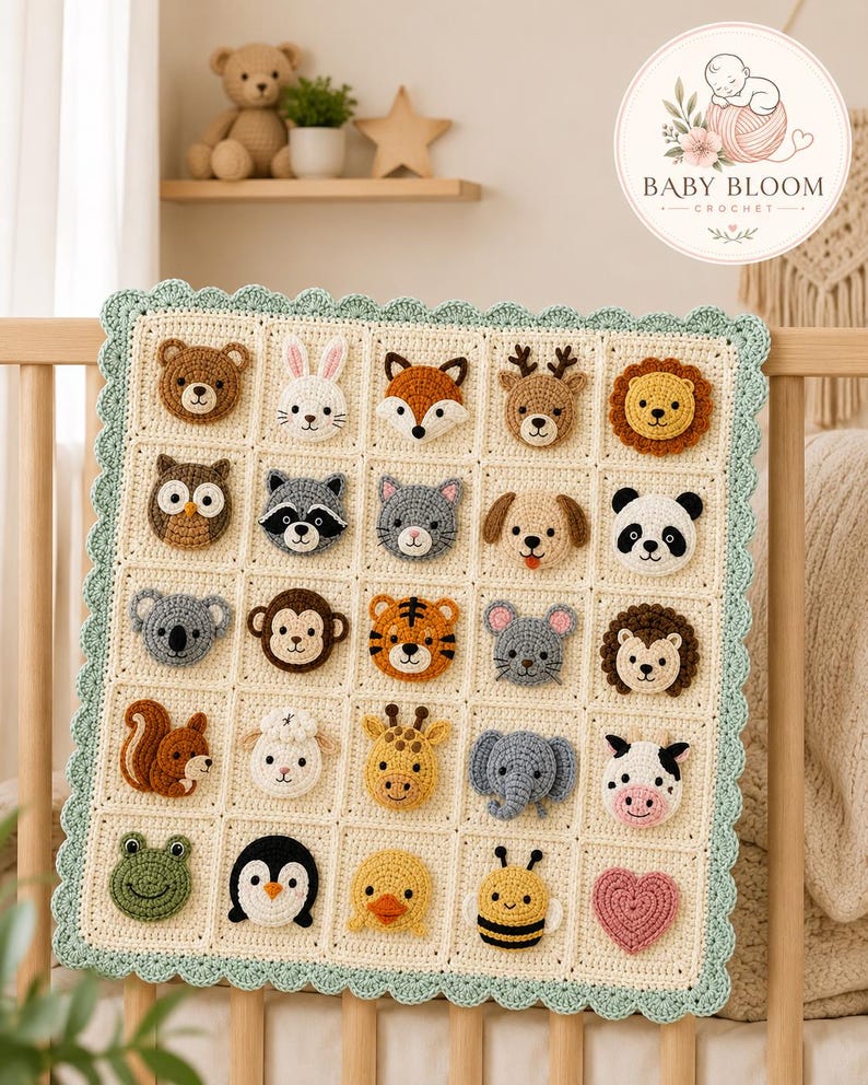 Animal Appliqué Crochet Baby Blanket Pattern PDF, Safari Woodland Nursery (Digital Download) image 10