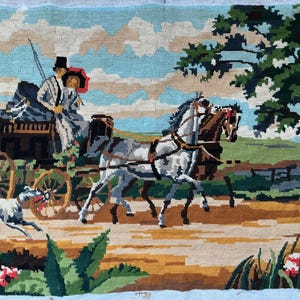 Margot French Needlepoint Horse Drawn Carriage in the Countryside Cotton Thread Completed