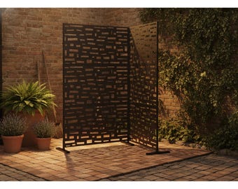 Metal Outdoor Privacy Screen, Freestanding Decorative Room Divider, Patio Deck Balcony Garden Partition Panel