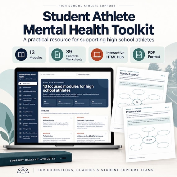 Student Athlete Mental Health Toolkit | 13 Modules + 39 Worksheets | Counselor & Coach Resource