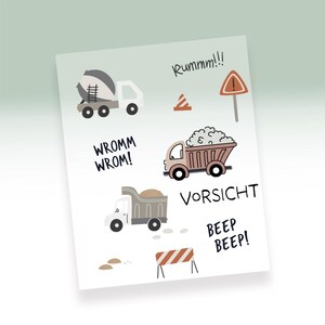 Bügelbild Set Baustelle 6-teilig, DTF Transfer für Kinderkleidung, Baufahrzeuge Aufbügler für T-Shirt & Schultüte, DIY Betonmischer LKW