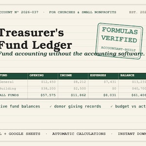 Church Treasurer Spreadsheet | Fund Accounting Excel Google Sheets | Nonprofit Bookkeeping Budget Donation Tracker Giving Records Template