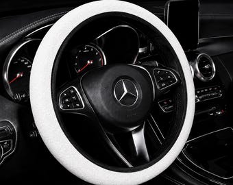 Luxury White Star Embossed Steering Wheel Cover – 3D Durable Plastic Car Wheel Cover, No Inner Ring, Universal Fit 14.5–15 inch