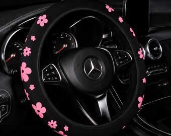 Cute Pink Flower Steering Wheel Cover – Diving Material Foam Car Wheel Cover, No Inner Ring, Universal Fit 37-38cm, Women's Car Decor Gift