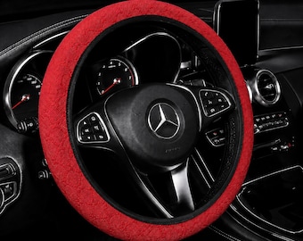 Luxury RED Star Embossed Steering Wheel Cover – 3D Car Wheel Cover, No Inner Ring, Universal Fit 14.5–15 inch